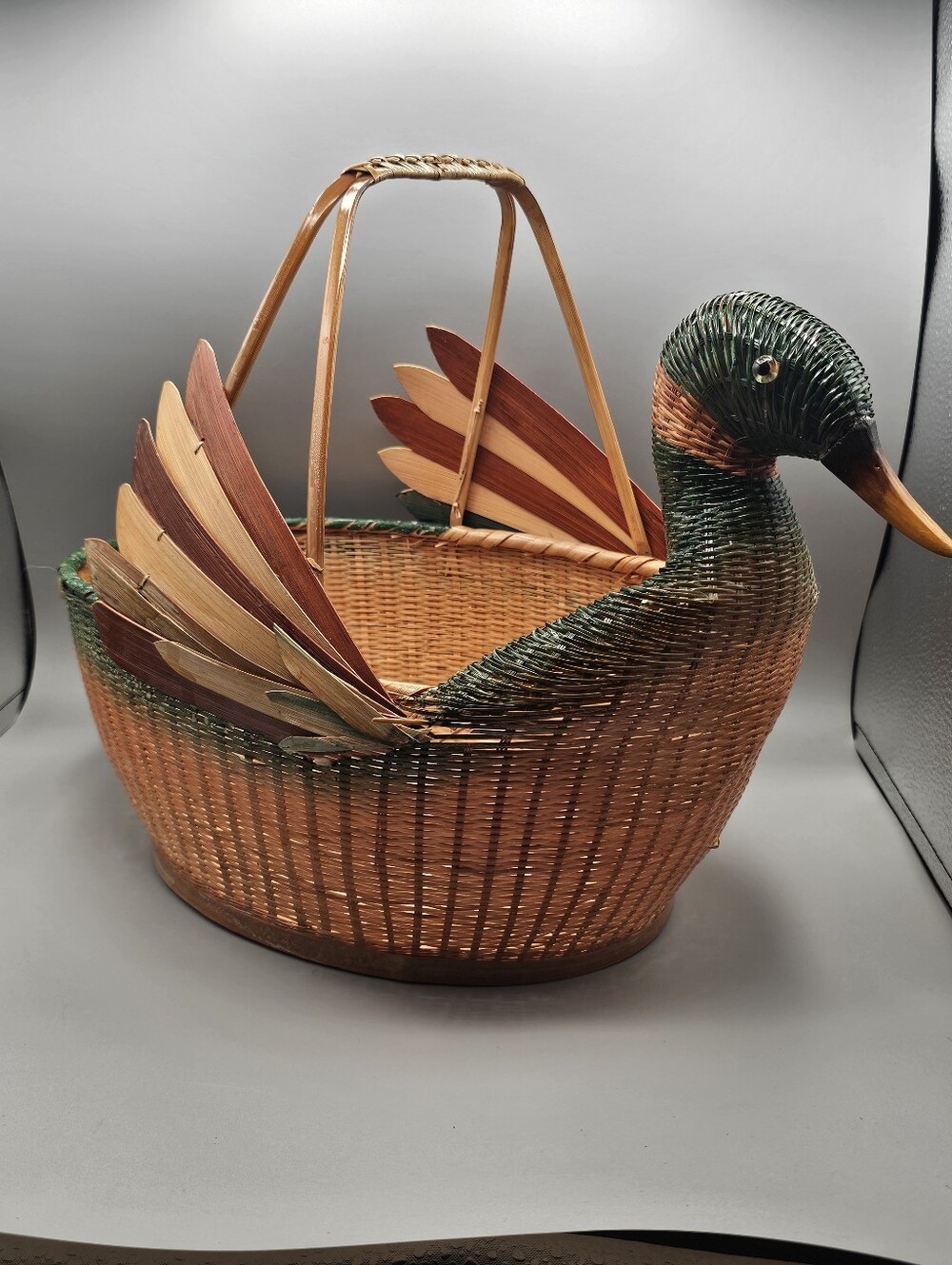 MCM Zhejiang Duck Large Basket Handwoven China Mallard Vintage 60s Wicker Bamboo
